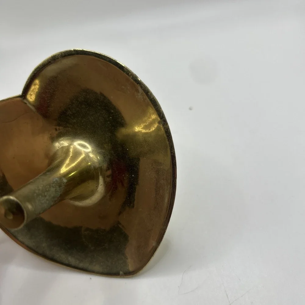 Vtg Brass Heart Shaped Ring Holder Jewelry Dish Trinket Lacquered India MCM